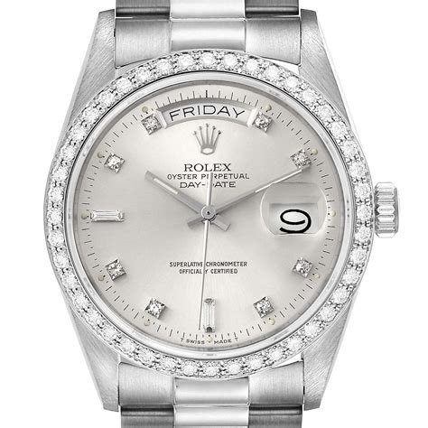 rolex president diamond bezel white gold|rolex day date 40mm.